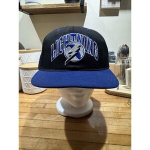 Tampa Bay‎ Lightning HAt Mens 7 5/8 Fitted Black Double Logo Vitg 90s Annco NHL